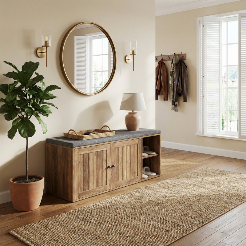 Banc de rangement pour 10 paires de chaussures, assemblage sans outil, avec tablettes réglables, Brun