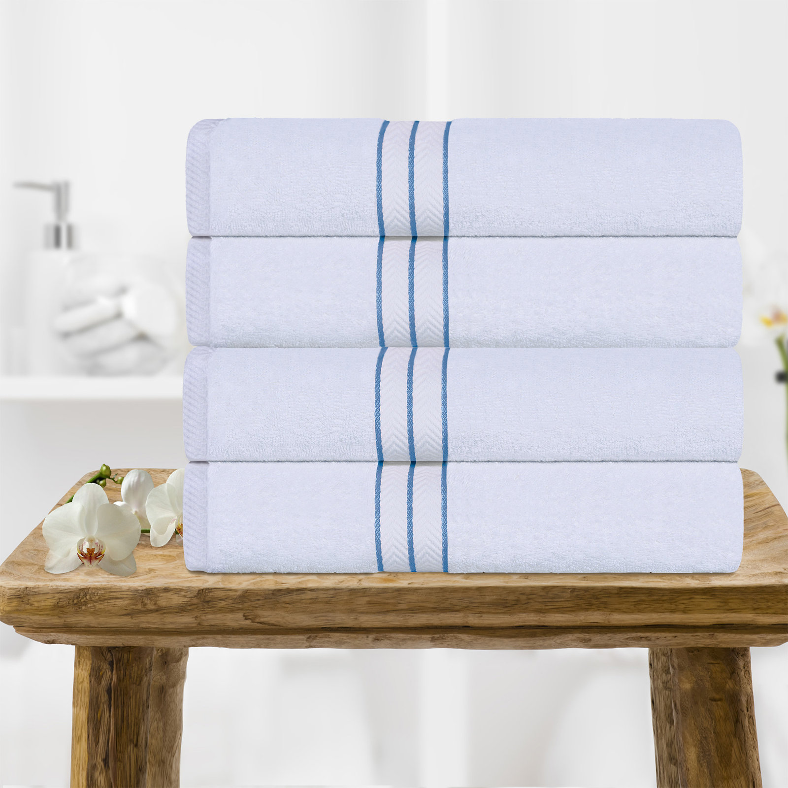 Josann 4-Piece Turkish Cotton Bath Towel Set, Light Blue