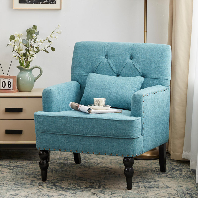 HIMO 29" W Tufted Armchair with Nailhead Trim, Lake Blue Polyester Blend