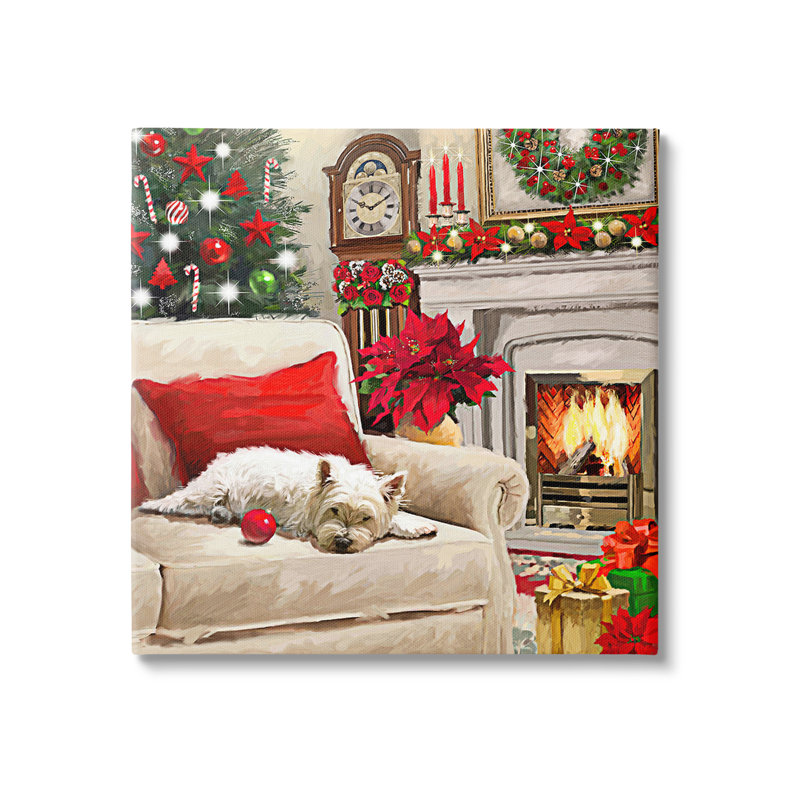 «Cozy Dog By Holiday Mantle» par Adam Sanderson sur toile, H 24 po x l 24 po