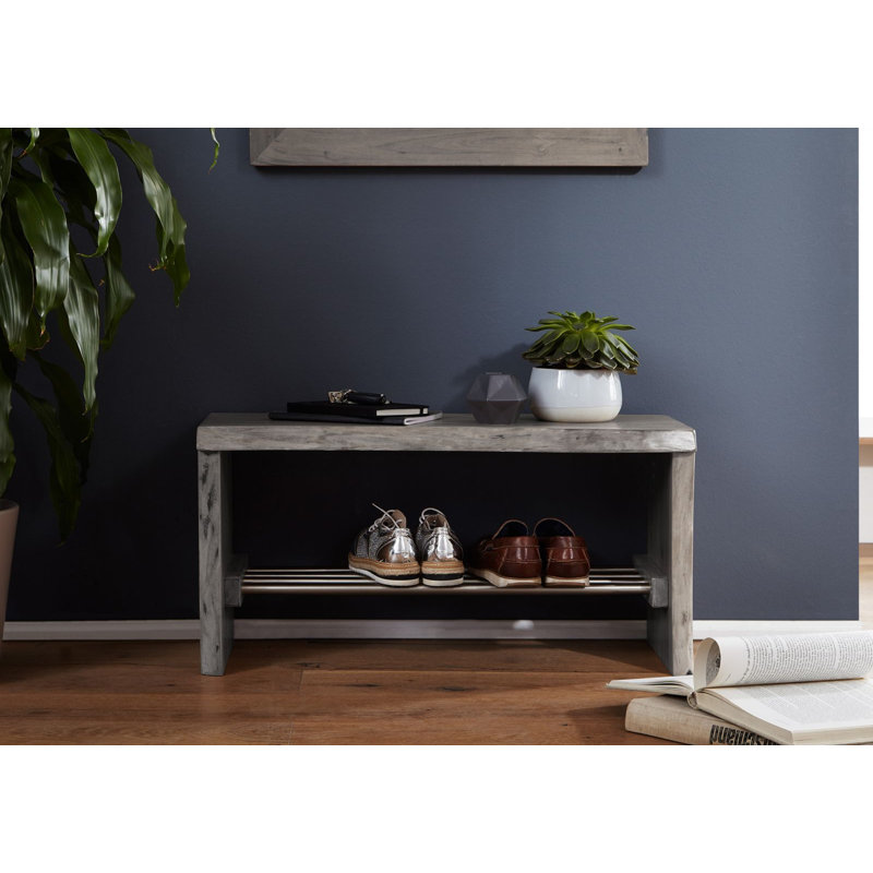 Pure Acacia Solid Wood Bench, Grey