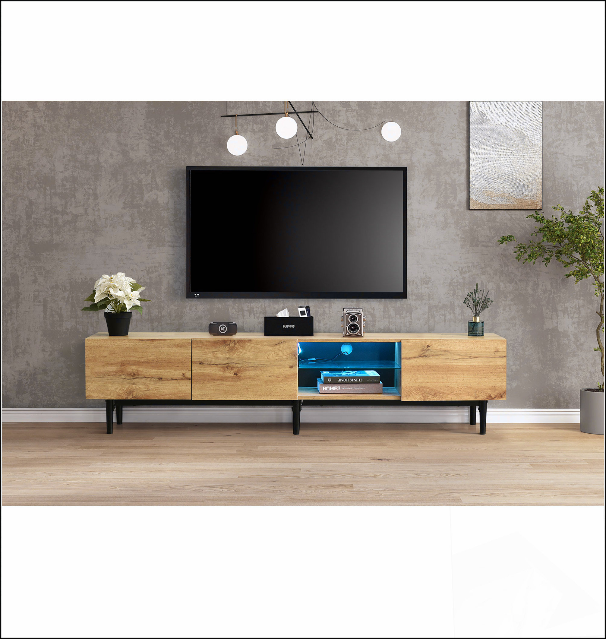 Wrought Studio™ TV Stand with 4 Cabinets& Open Shelves, Color-matching ...
