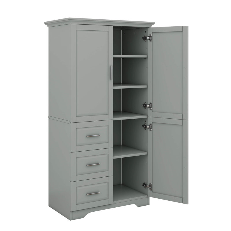 Armoire de rangement haute, armoire de rangement autoportante avec portes, trois tiroirs et tablette réglable, dispositif anti-basculement