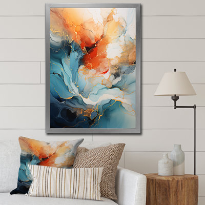 Teal Orange Bold Abstract Flow Collage II - Dams, impressions encadrées