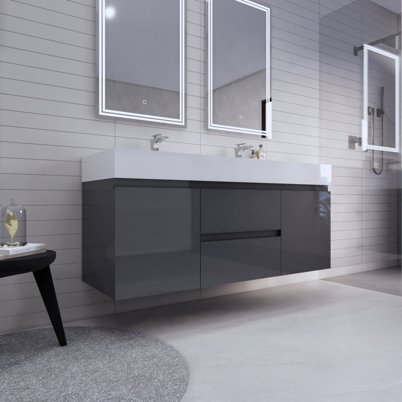 Babajide Bathroom Vanity with Acrylic Top, High Gloss Gray