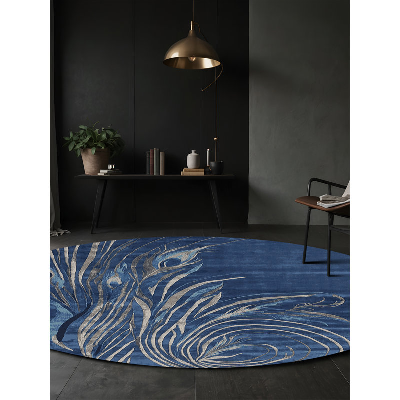 Tapis gris soyeux et moelleux, Rond 4 pi