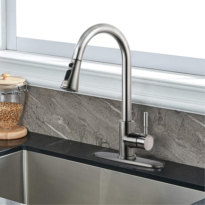 Stainless Steel Brushed Nickel Faucet, Kitchen Pull Down, To Fluctuations In Water , 1.8Gpm Flow Steel, 360 Rotatable, Down , Rate
