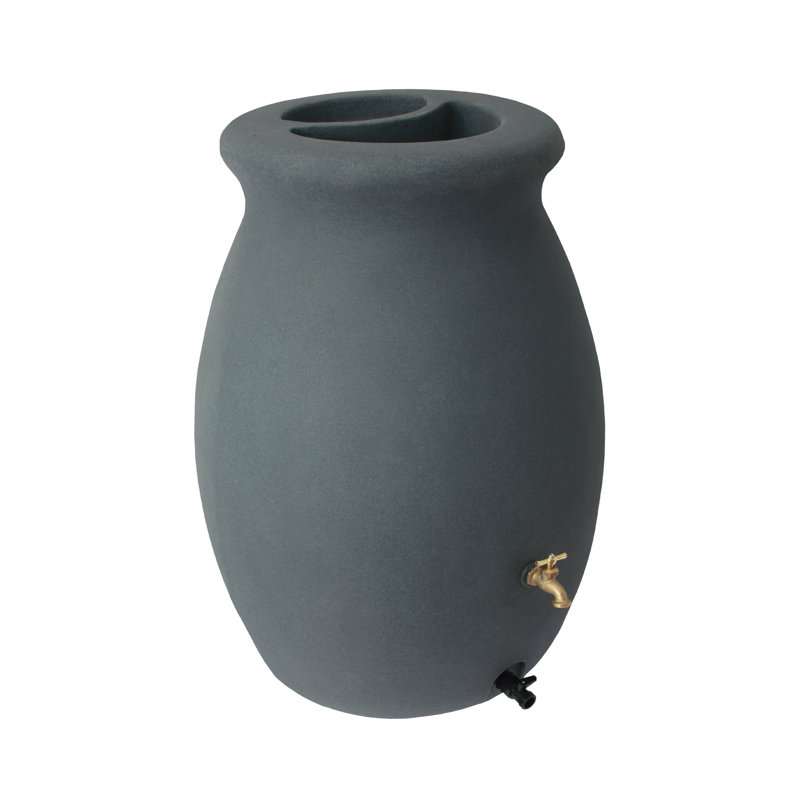 50 Gallon Flat Back Rain Barrel with Brass Spigot, Charcoal