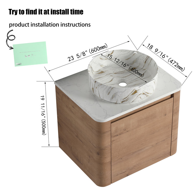 Meuble-lavabo mural 24 po avec comptoir en quartz