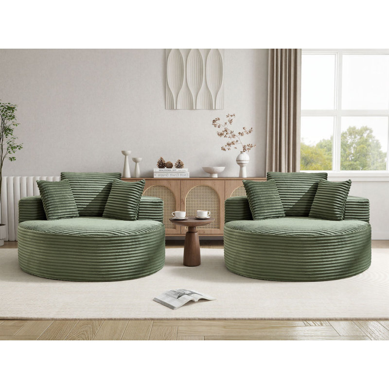 2 pièces - Fauteuil demi-tonneau rembourré de 56 po avec méridienne à compression ronde surdimensionnée, sans assemblage requis