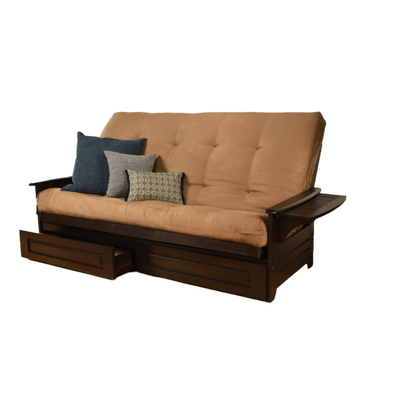 Futon avec rangement Stratford, Suède suédine, Innerspring, Espresso