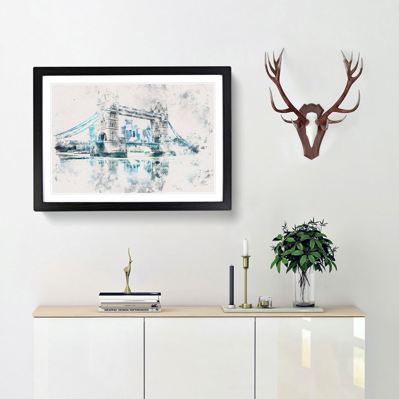 London Bridge Watercolour - Framed Print, Black Framed, 45cm H x 63cm W x 2cm D