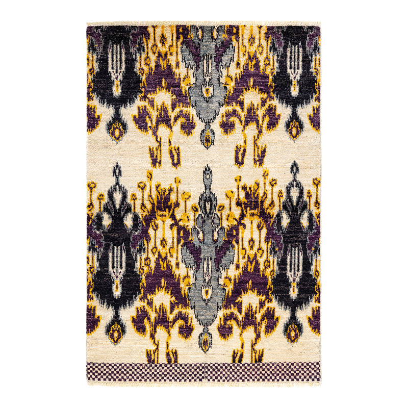 Tapis unique noué à la main de style moderne et ivoire Tyequan, 4 pi x 6 pi