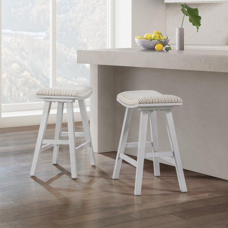 Upholstered Counter Stool, White Wash/Cream Pin Stripe