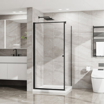 Shower Enclosure Frameless 36"D x 36"W x 72"H, Corner Shower Door with 1/4" Clear Tempered Glass, Pivot Opening, Black Finish