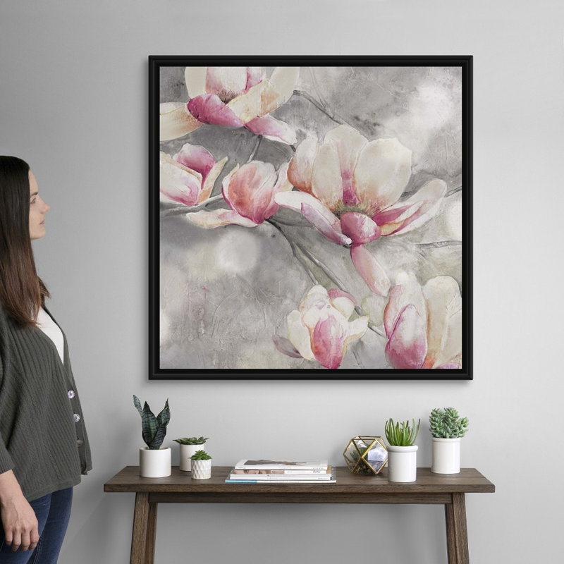 Art mural sur toile Blush Sweet Magnolias, H 36 po x l 36 po x P 1,25 po, Cadre noir