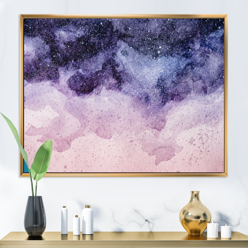 Abstrait nuit mauve abstraite - reproduction d'art sur toile moderne, H 30 po x l 40 po x P 1,5 po, Cadre flottant doré