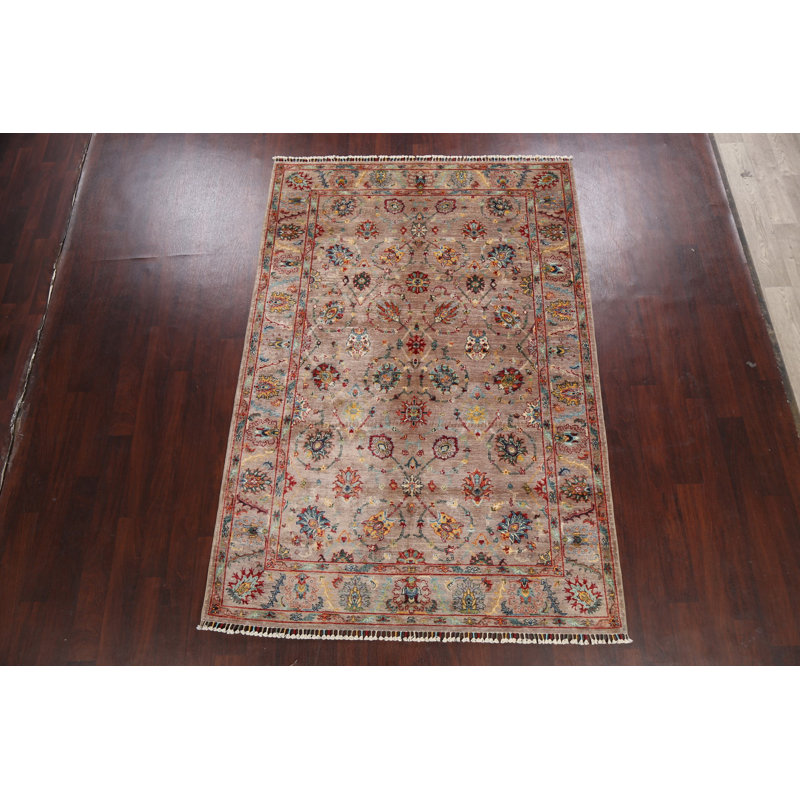 Tapis oriental floral à teinture végétale Ziegler noué à la main 6 x 8