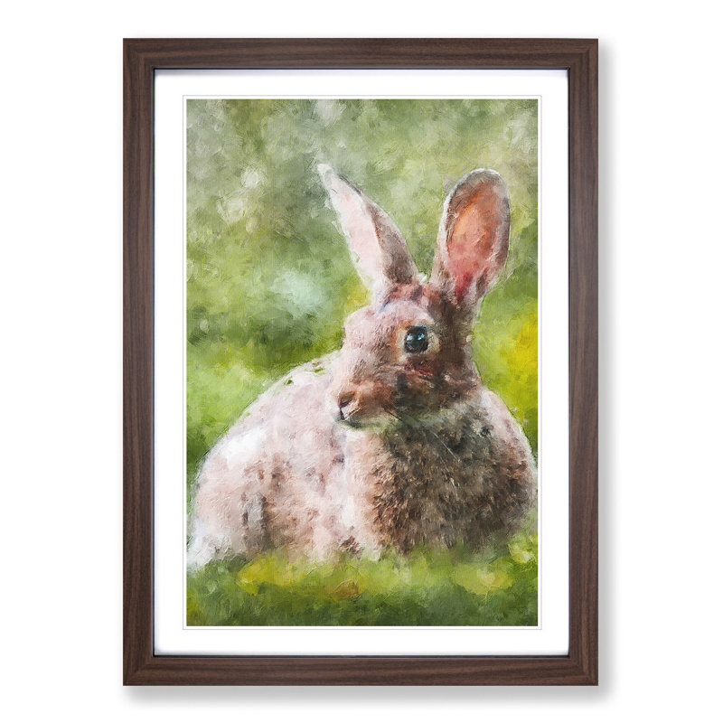 Rabbit In A Green Field - Single Picture Frame Print on MDF, 33cm H x 24cm W x 2cm D, Walnut Framed