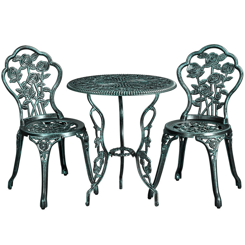 2 - Person Metal Patio Dining Set with Round Table, Green