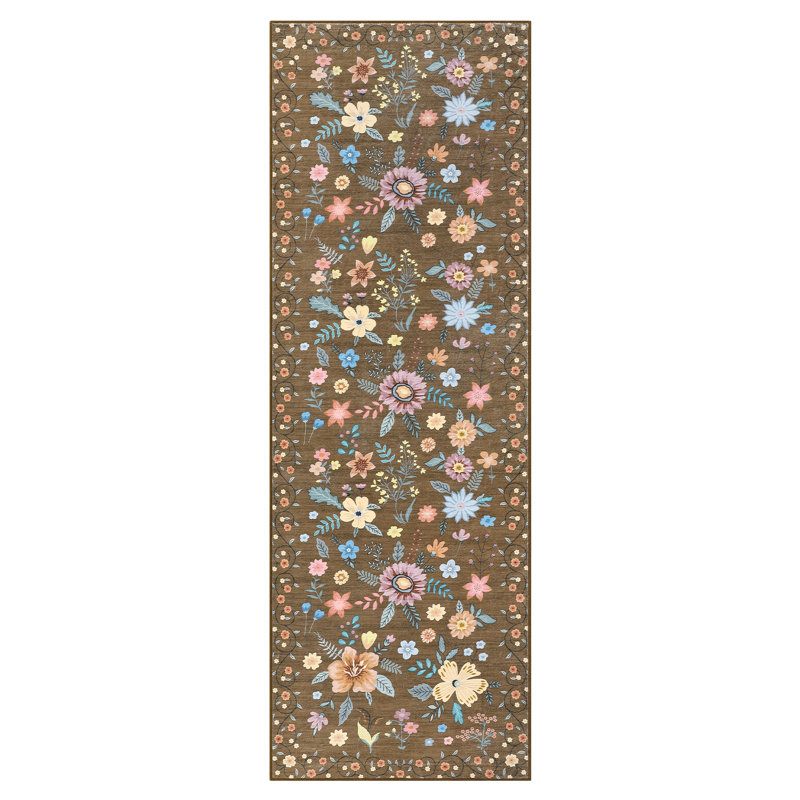 Floral Machine Washable Rug for Living Room Romantic Indoor Carpet for Home Decor Aesthetic Non-Slip Rug for Bedroom Dining Room Office Nursery Playroom Teen Dorm