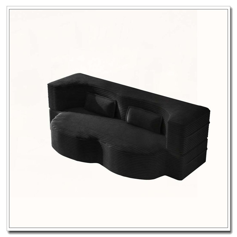Canapé moderne avec 2 coussins, Velours côtelé, Noir