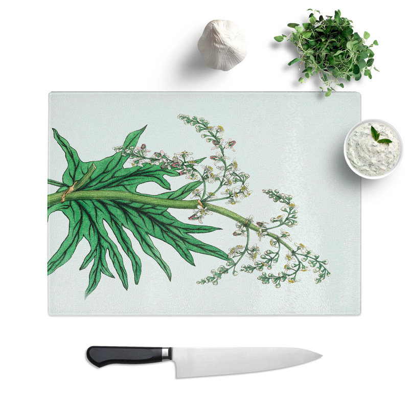 Tempered Glass Chinese Rhubarb Illustration Chopping Board, 39 cm W x 28.5 cm L