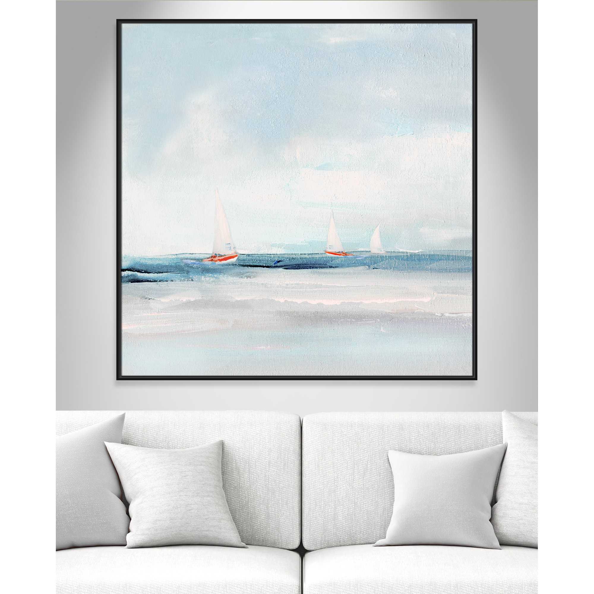 Caribbean Sail by Sally Swatland - Floater Frame Print on Canvas, Black, 46.5" H x 46.5" W x 2" D