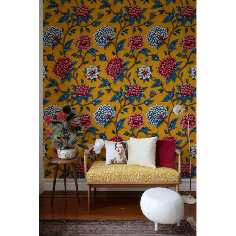 Papier peint botanique jaune