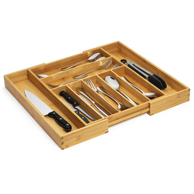 Large Premium Bamboo Silverware Organizer - Expandable Kitchen Drawer & Utensil Organizer, 17" X 19.75" Cutlery Tray With Drawer Dividers (7-9 Slots) (Natural)