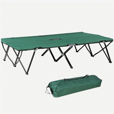 Outsunny 2 Person Folding Camping Cot for Adults, 50" Extra Wide Outdoor Portable Sleeping Cot with Carry Bag, Elevated Camping Bed, Beach Hiking, Green