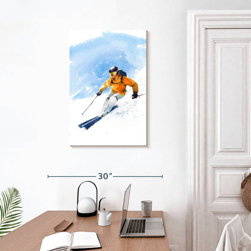 Sirci, skieur en action, H 30 po x l 20 po