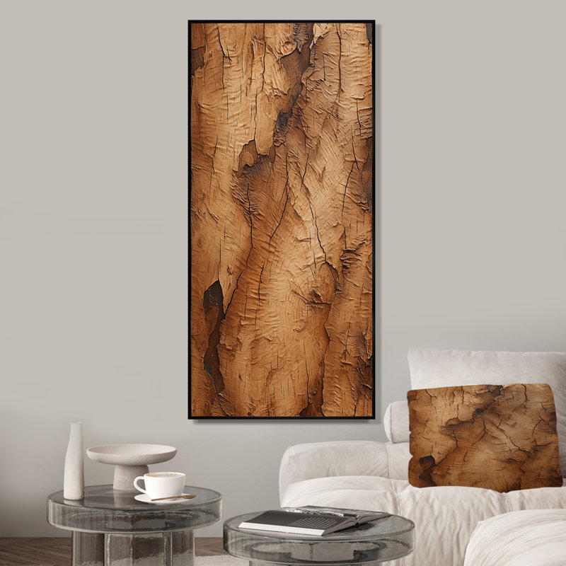 «Brown Tree Bark Essence 5», art mural arbre, Cadre flottant noir, 40" H x 30" W
