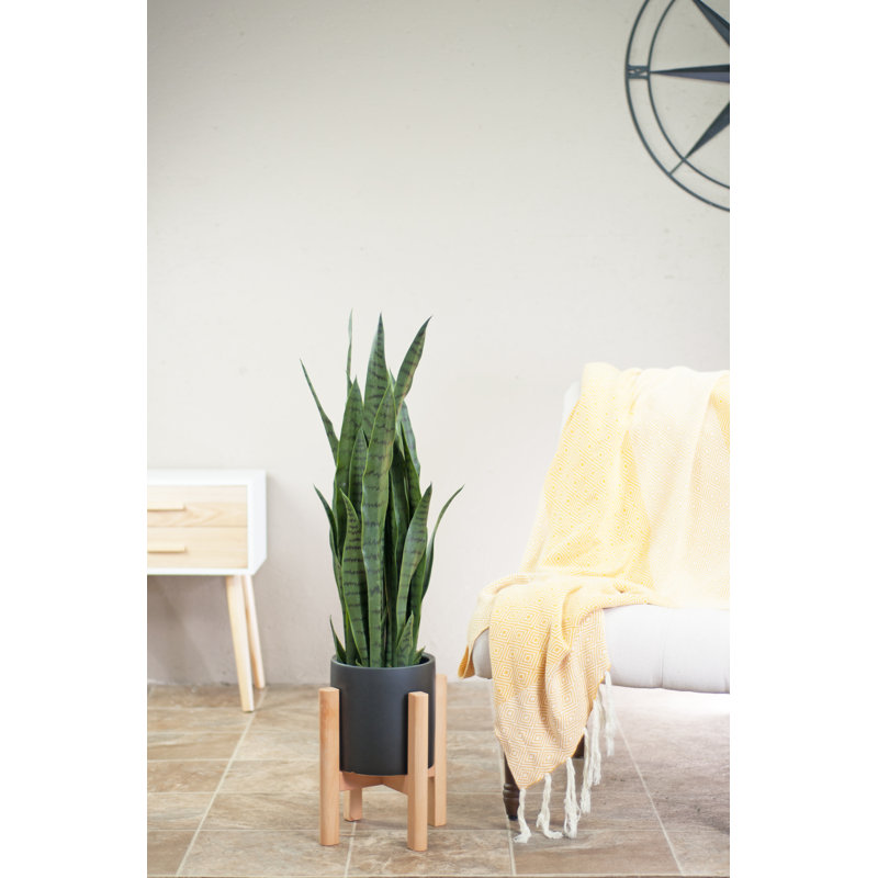 Jardinière en céramique Baraka, H 9 po x l 6,7 po x P 6,7 po (support inclus), Noir, naturel