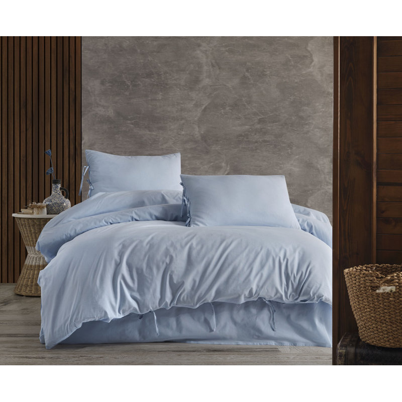 Solid Cream  Color Pollycotton104' X90' Duvet Cover Set With Two Shams, Blue, Queen Duvet Cover + 2 Standard Shams