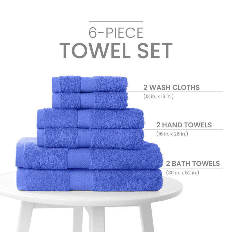 Martex 6 Piece Luxury Cotton Towel Set, 2 Bath Towels, 2 Hand Towels, 2 Washcloths 500 GSM 100% Ring Spun Cotton Highly Absorbent Soft Towels for Bathroom For Everyday Use, Hotel & Spa