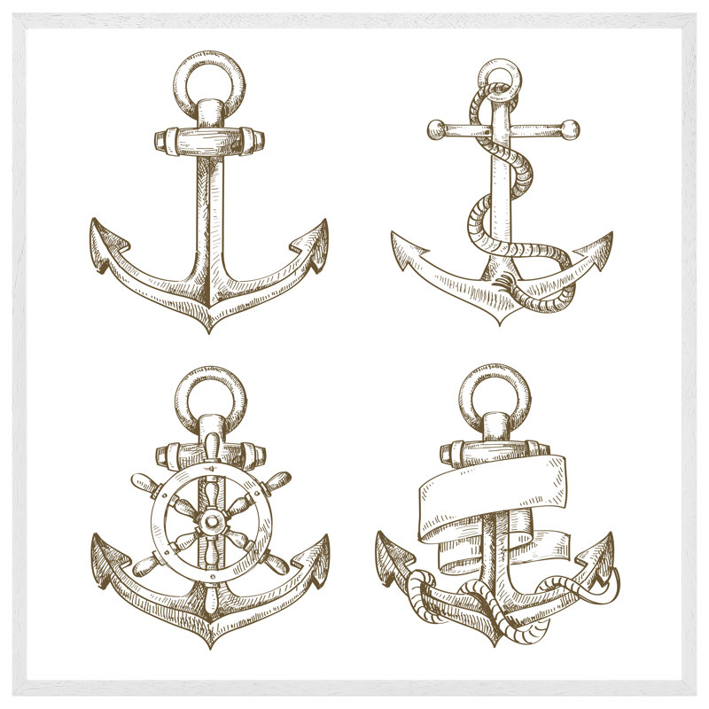 Knierim Drawn Anchors - Single Picture Frame Print, 31cm H x 31cm W x 4cm D, White Framed