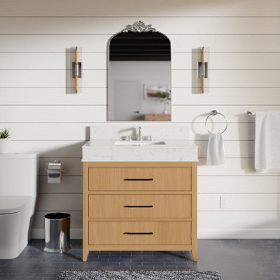 Meuble-lavabo simple 36 po avec plateau en pierre d'ingénierie Bayla