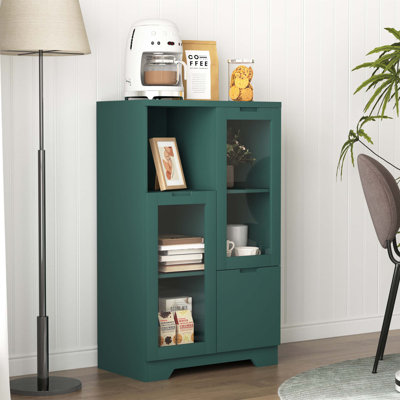 Floor Cabinet with Two Shatterproof Glass Doors and Two Spacious Storage Spaces for Modern and Organized Living in Any Room by George Oliver