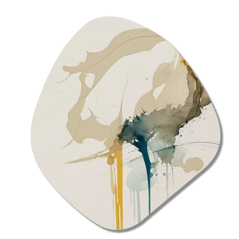 Moutarde jaune Secrets VI - art mural asymétrique abstrait en forme de nébuleuse à encre liquide, H 28 po x l 25 po