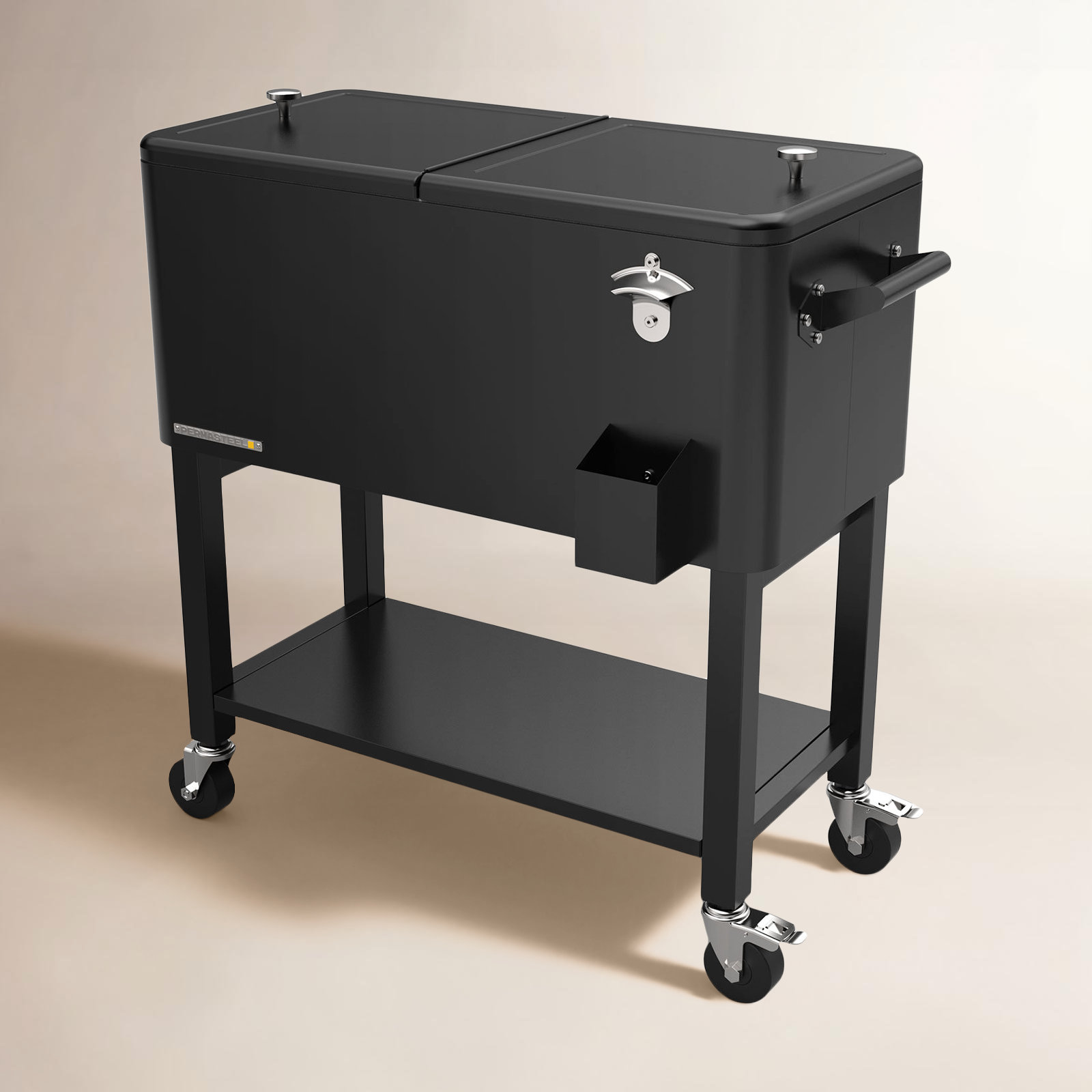 Permasteel Cooler with Removable Basin, Black, With Divider
