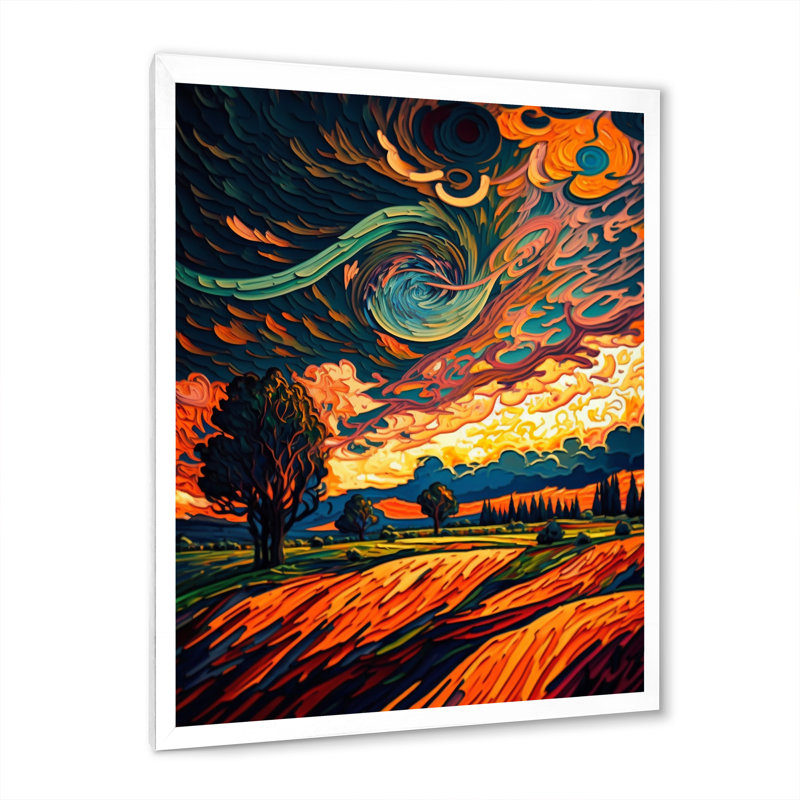 Energeric Clouds Over The Wheat Meadows, H 40 po x l 30 po x P 1,5 po, Cadre simple blanc
