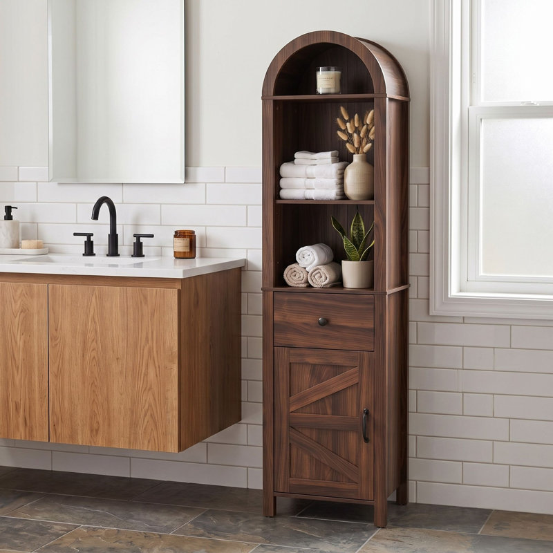 Armoire de rangement de salle de bain 64 "avec tiroir et tablettes réglables, noyer 64", Walnut