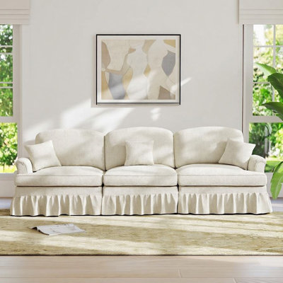 Canapé 3 places 107,1 po Mid-Century en chenille avec jupe à volants