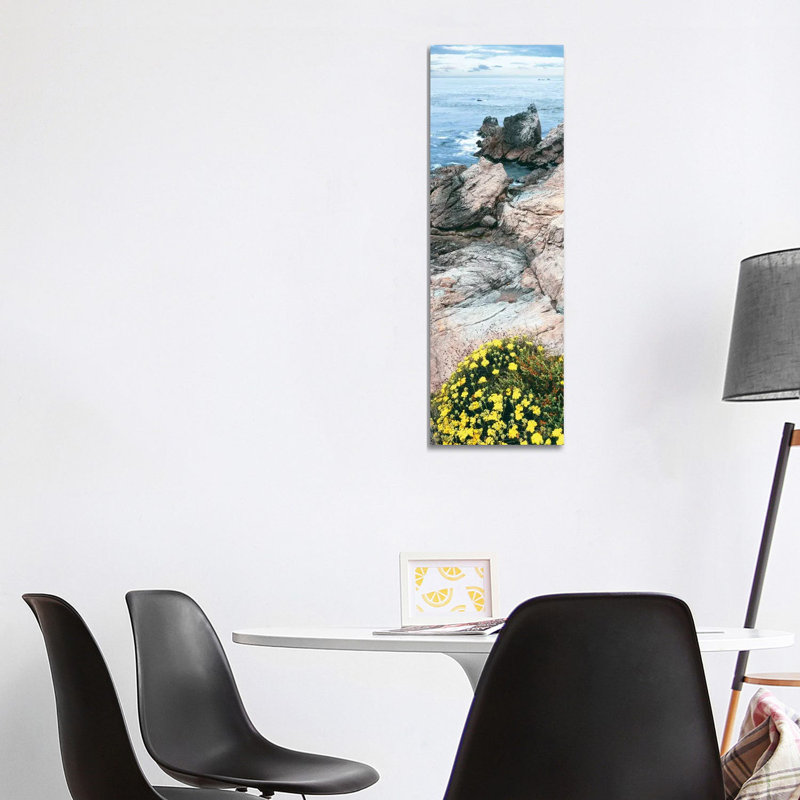 Yellow Wildflowers On Pacific Ocean Shore, Point Lobos State Natural Preserve, Carmel-by-the-Sea, California, USA - Wrapped Canvas Panoramic Print