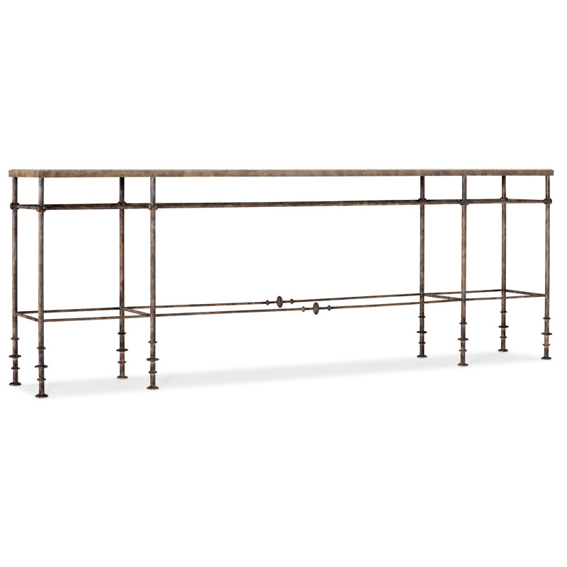 La Grange 91'' Beige Stone Top Console Table with Metal Base