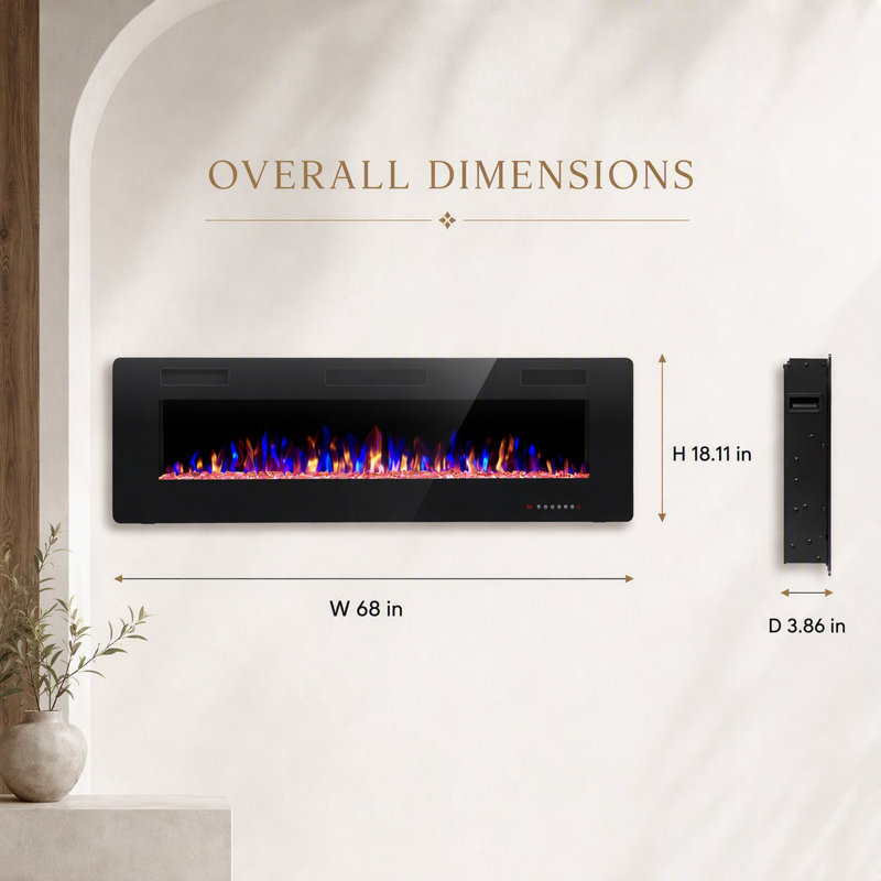 Foyer électrique mural / encastré, chauffage 750w / 1500w (5100 Btu, chauffe 400 pieds carrés), 5 vitesses / luminosité, télécommande et contrôle tactile, silencieux (= 40db), certifié ETL