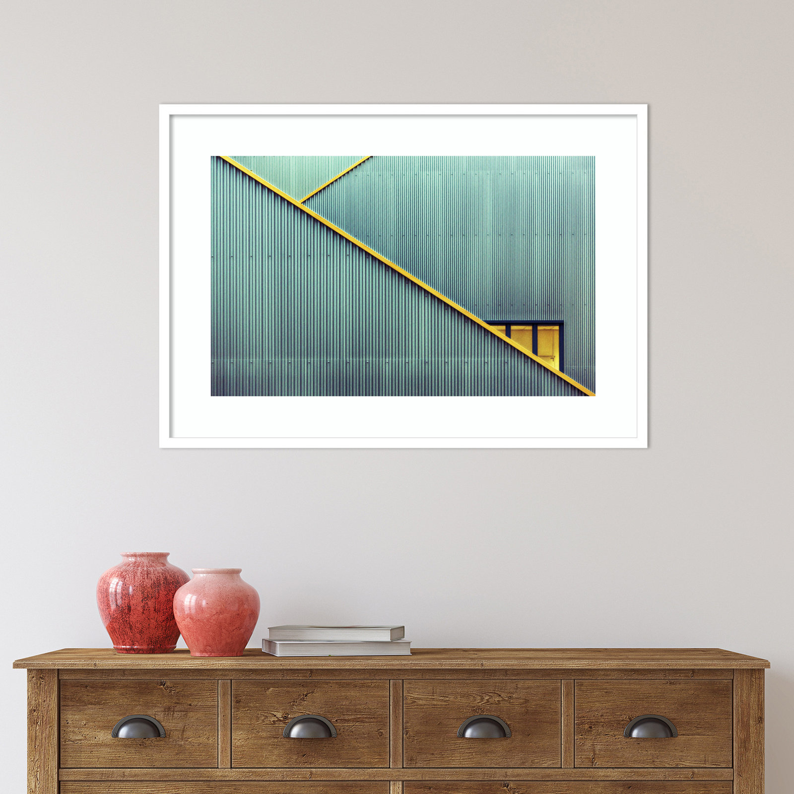 Stairs by Jan Niezen, 24.25" H x 34.38" W x 0.88" D, White Framed Paper