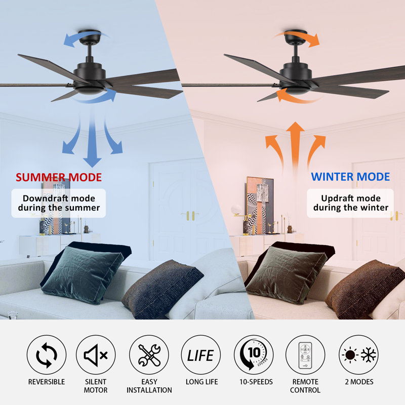 60-Inch DC Motor Ceiling Fan with Remote, with No Light, Reversible: Dark Walnut/Grey Oak
