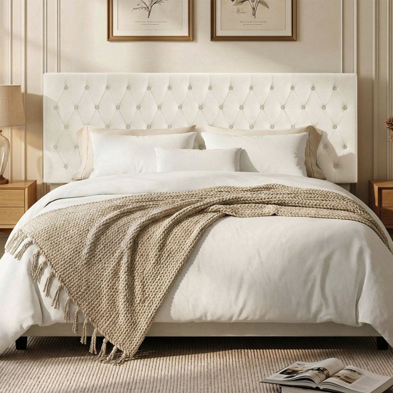 Tête de lit tapissier Aveigha Elegant, Lin beige , Grand
